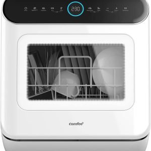 Summer Final Clearance Just $ 99：COMFEE' Mini Dishwasher Countertop Dishwasher 3 Place Settings 6 Programs, Freestanding, Touch Control, LED Display, Delay Start and Off-peak Wash Function - White