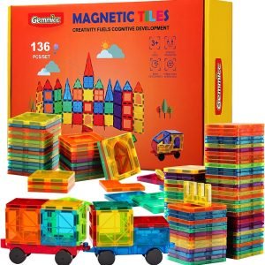 Back to School Sale Just $ 85.00 ：Gemmicc Magnetic Tiles, Deluxe 136 PCS Building Blocks Magnet Toys for Kids,3D Magnet Puzzles Stacking Blocks for Boys Girls,Huge Set with 2 Cars