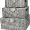 Anniversary Celebration While Stocks Last Just $ 69：Homodoskey Set of 3 Woven Storage Basket Box Wicker Hamper Stackable Bin with Lid & Lock, Built-in Carry Handles, Organizer for Nursery, Baby Closet, Diaper, Toys, Home, Office, Laundry, DVD