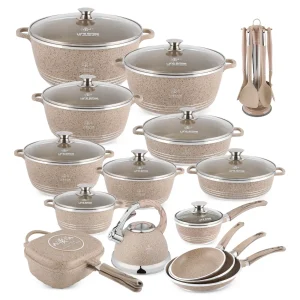 Anniversary Celebration while stocks last：31 Pcs Non Stick Granite Kitchen Cooking Set with Tools