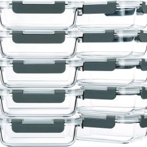 M MCIRCO 10-Pack,22 Oz Glass Meal Prep Containers,Glass Food Storage Containers with lids,Lunch Containers,Microwave, Oven, Freezer and Dishwasher