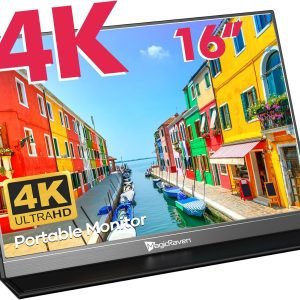 MAGICRAVEN 4K Portable Monitor, 16" 3840x2400 IPS Laptop Screen, 1500:1, 400 Nits Screen USB C HDMI Computer Gaming Display with Speakers & Smart Cover, Travel Monitor for PC Phone PS5/4 Xbox Switch