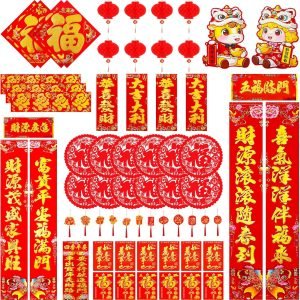 74 Pcs Chinese New Year Decoration, 2025 Lunar New Year Decor Kit, Includes Red Paper Lanterns, Chinese Fu Window Decor, Couplets, Red Envelopes, Hanging Ornaments etc for Spring Festival Party Décor