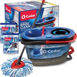 O-Cedar RinseClean Spin Mop & Bucket System + 2 Extra Mop Heads| Clean with Clean Water | Removes 99% of Bacteria