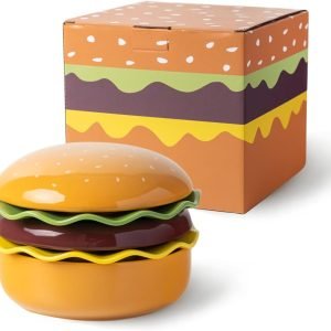 Ceramic Bowls & Plates Sets, Cute Hamburg Style 5-Pieces Dinnerware Sets, Dinner Dessert Plates & Cereal Bowls with Lid. Novel Tableware Gift.