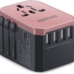 Universal Travel Adapter, European Travel Plug Adapter - International Power Adapter Worldwide Charger with USB-C & 4 USB-A Ports, Travel Essentials for Italy, UK, Japan