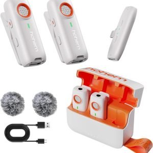 hohem Mic, Wireless Lavalier Microphone, Plug & Play, DSP Noise Cancellation, 20-Hour Battery, Microphone for iPhone, Record Interview, Vlogs, Tiktok (2 TX + 1 RX + Charging Case) (White)