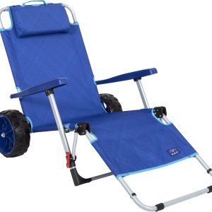 Mac Sports Beach Day Foldable Chaise Lounge Chair with Integrated Wagon Pull Cart Combination and Heavy Wheels - Perfect for Beach, Backyard, Pool or Picnic